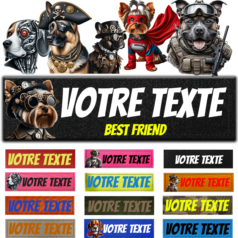 Patch Personnalisé chien à Fond noir étiquettes compatibles avec les Harnais Julius, Onetigris, Rabittgoo
