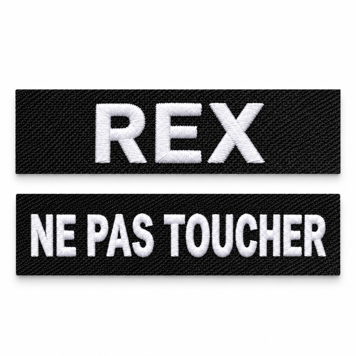 2 étiquettes brodées personnalisées pour harnais de chien