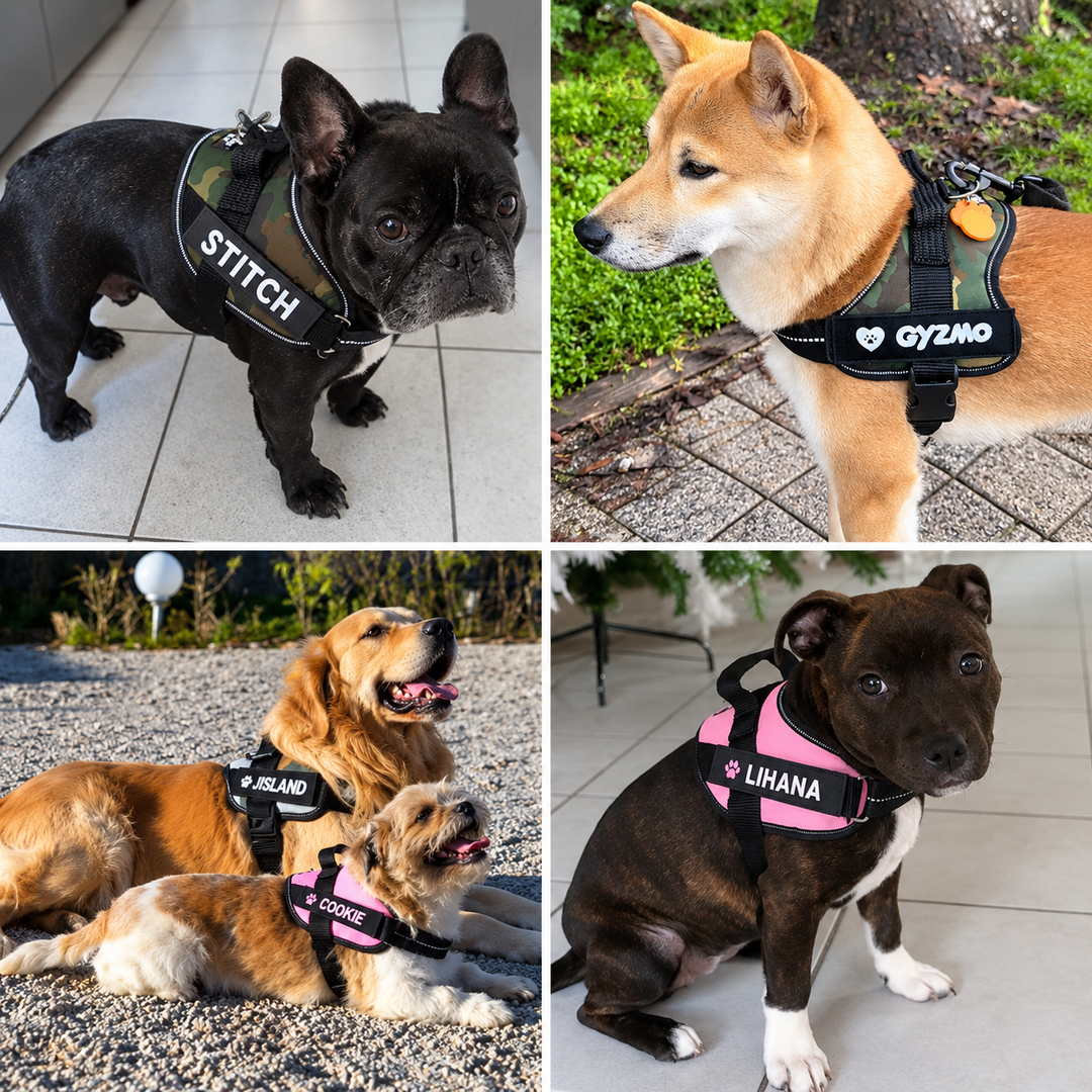 2 étiquettes brodées personnalisées pour harnais de chien