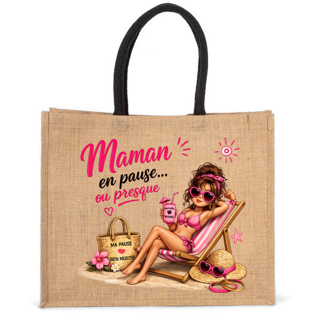 Sac cabas maman en jute imprimé