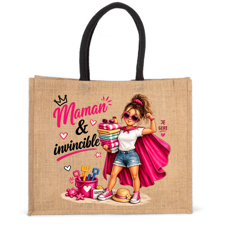 Sac cabas maman en jute imprimé
