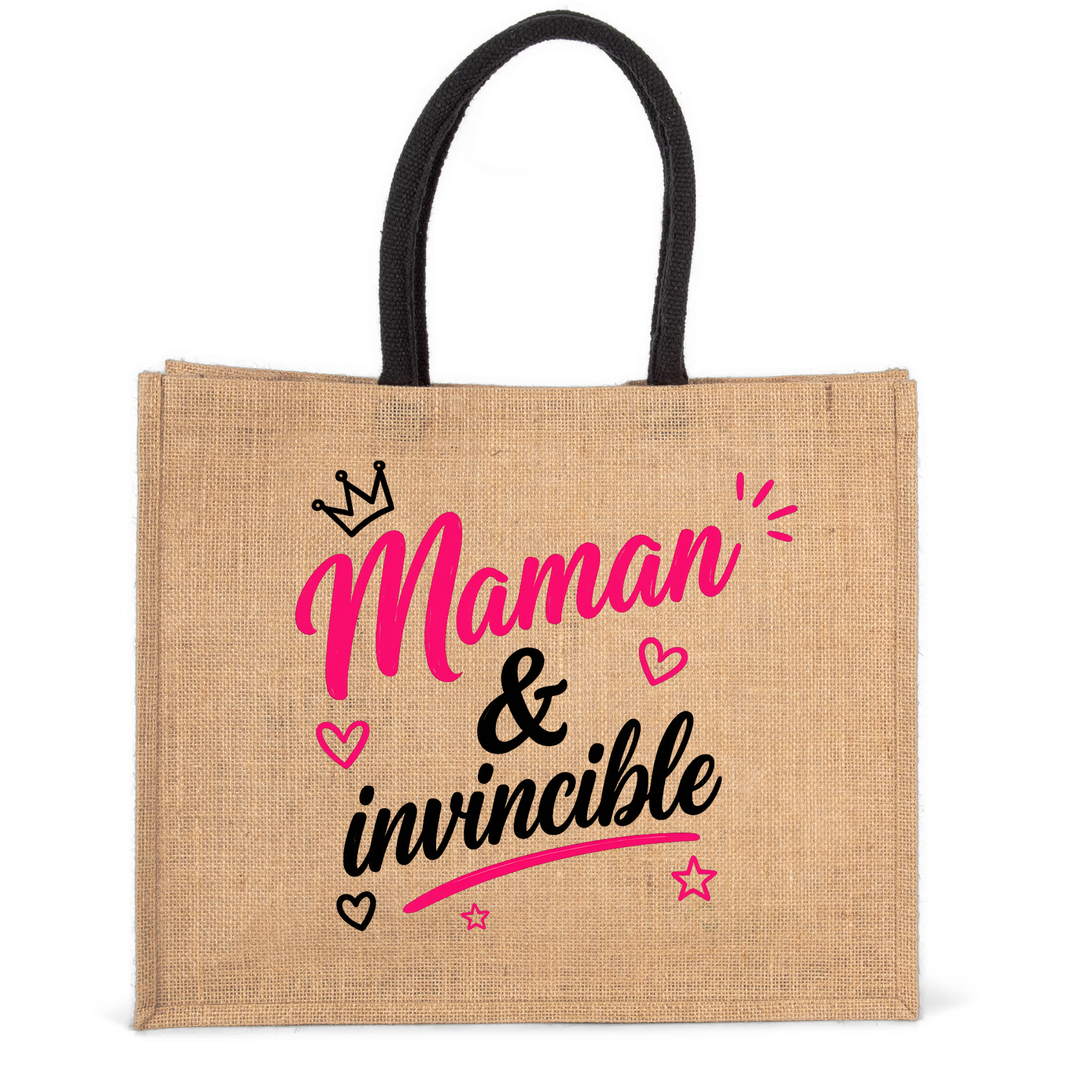 Sac cabas maman en jute imprimé