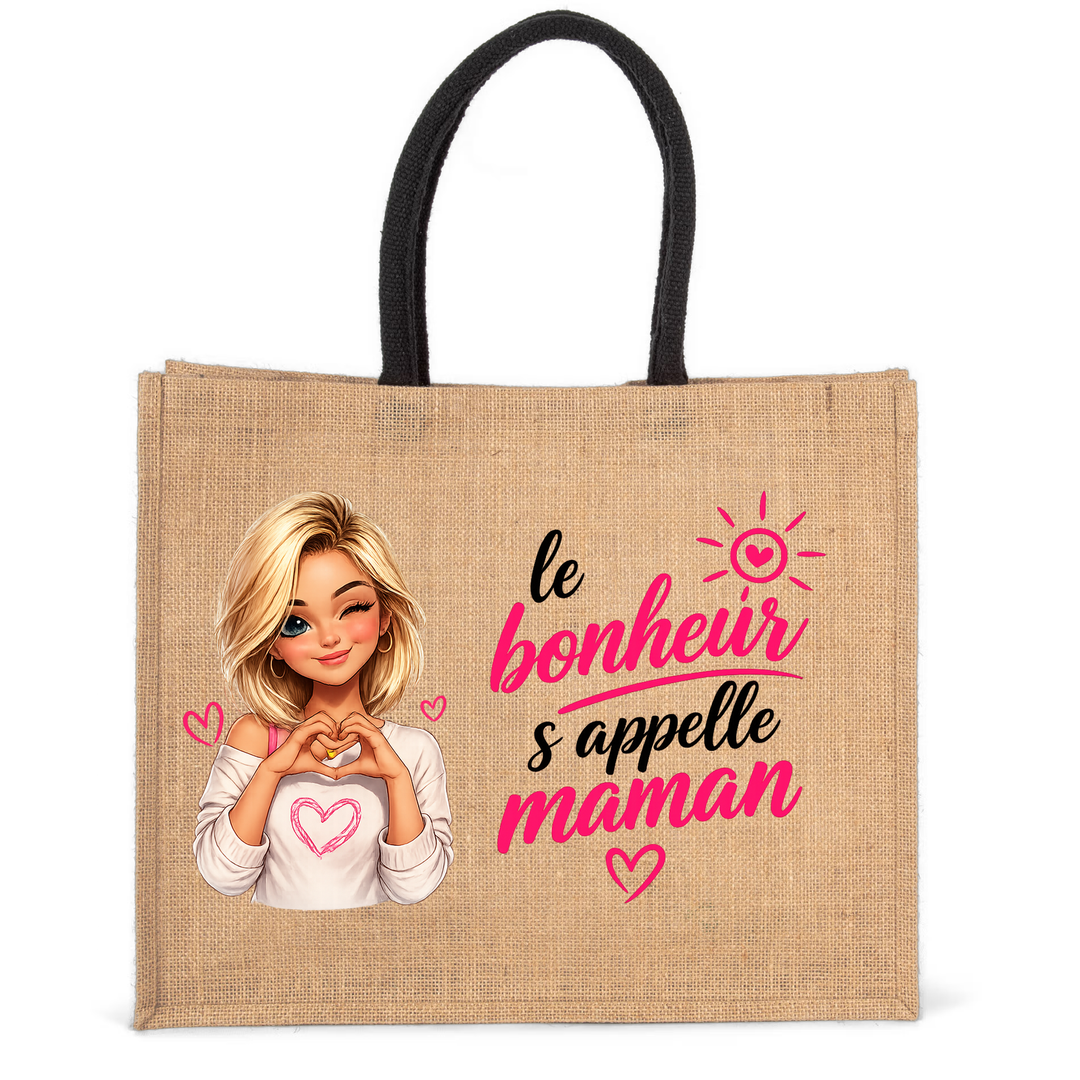 Sac cabas maman en jute imprimé